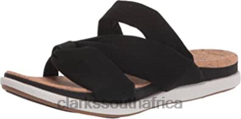 Black Textile Clarks Women's Eliza Skip Slide Sandal 84040955 Women Clarks Black Textile