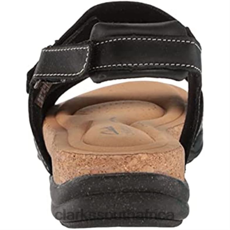 Clarks Black Leather Women's Roseville Mae Flat Sandal 840401801 Women Clarks