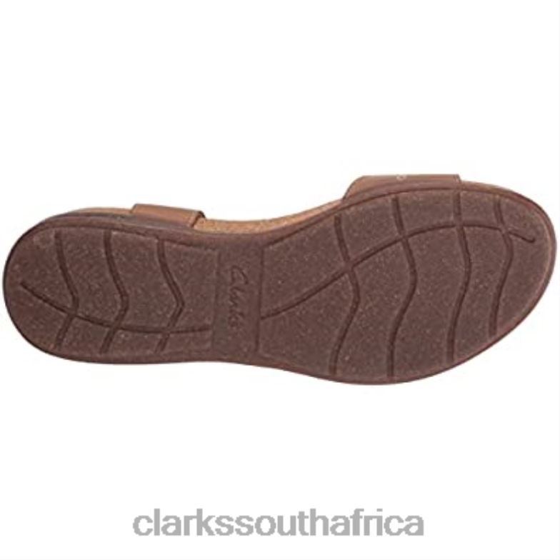 Clarks Light Tan Leather Women's Roseville Mae Flat Sandal 840401689 Women Clarks