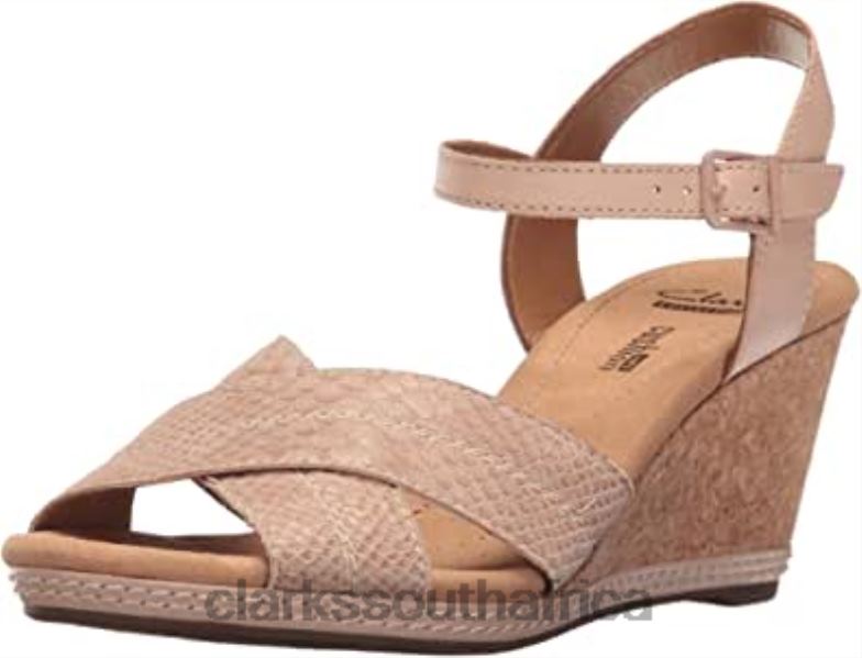 Clarks Nude Leather Women's Helio Latitude Wedge Sandal 840401385 Women Clarks Nude Leather