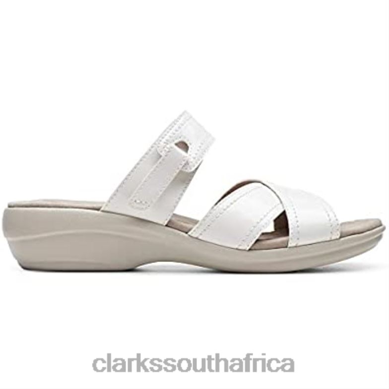 Clarks White Synthetic Patent Women's Alexis Art Flat Sandal 840402265 Women Clarks White Synthetic Patent
