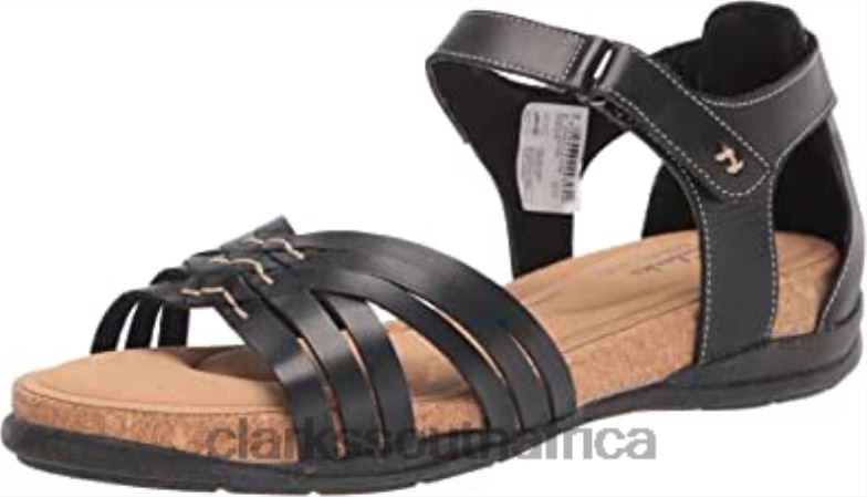 Clarks Women's Roseville Cove Flat Sandal Black Leather 840401058 Women Clarks Black Leather