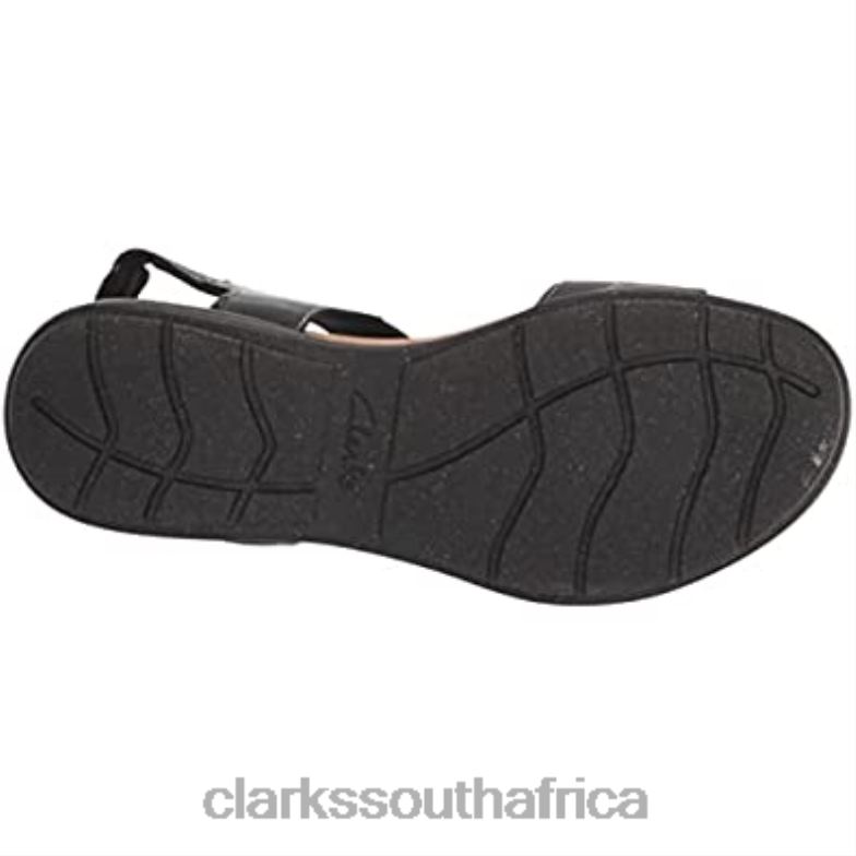 Clarks Women's Roseville Mae Flat Sandal Black Leather 840401802 Women Clarks