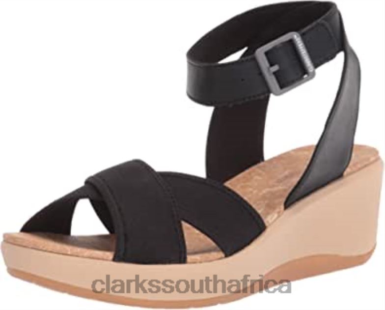 Clarks Women's Step Cali Coast Wedge Sandal Black Textile Knit 840401346 Women Clarks Black Textile Knit