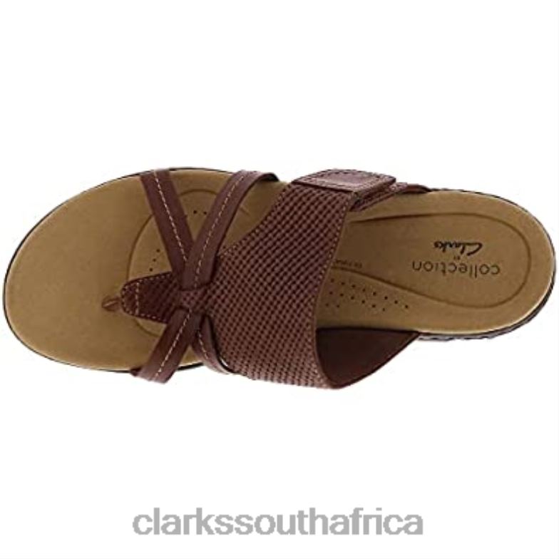 Dark Tan Leather Clarks Women's Laurieann Edge Flat Sandal 84040235 Women Clarks Dark Tan Leather