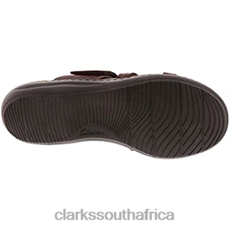 Dark Tan Leather Clarks Women's Laurieann Edge Flat Sandal 84040235 Women Clarks Dark Tan Leather