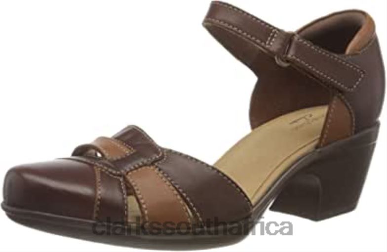 Dark Tan Leather Combi Clarks Women's 261 600764 Emily Daisy Heeled Sandal 84040643 Women Clarks