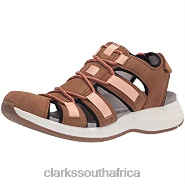 Dark Tan Leather/Suede Clarks Women's Solan Sail Flat Sandal 840402603 Women Clarks