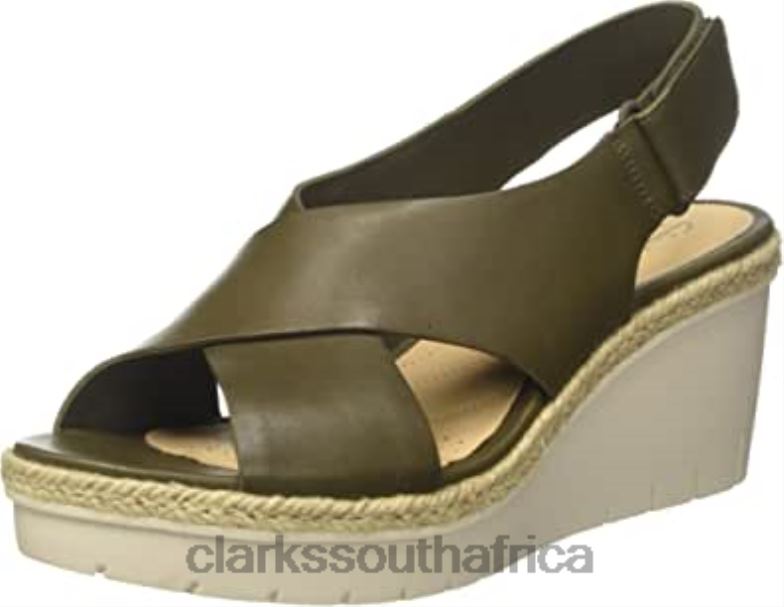 Green Khaki Leather Clarks Women's Palm G Low Ankle Strap Sandals 840402563 Women Clarks Green Khaki Leather