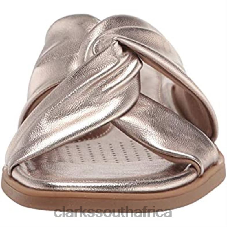 Metallic Clarks Women's Reyna Twist Flat Sandal 840402299 Women Clarks Metallic