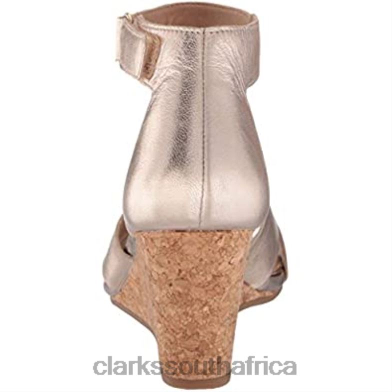 Metallic Leather Clarks Women's Margee Gracie Wedge Sandal 840402131 Women Clarks Metallic Leather