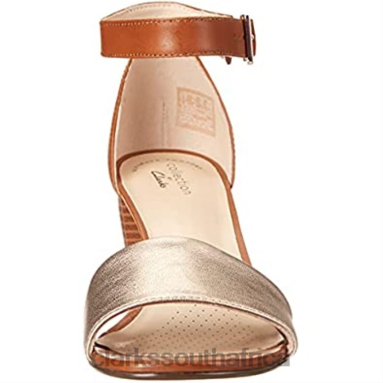 Metallic Tan Leather Women's Jocelynne Cam Heeled Sandal Clarks 840402404 Women Clarks Metallic Tan Leather