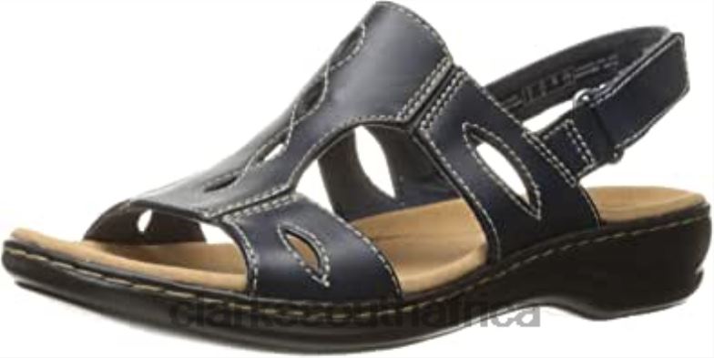 Navy Leather Clarks Women's Leisa Lakelyn Flat Sandal 840401867 Women Clarks Navy Leather
