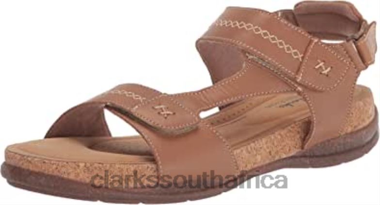 Tan Leather Clarks Women's Roseville Mae Flat Sandal 840401691 Women Clarks