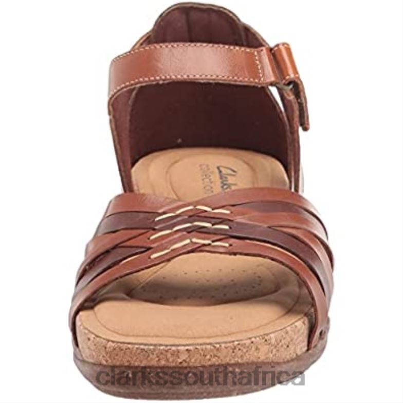 Tan Leather Women's Roseville Cove Flat Sandal Clarks 840401588 Women Clarks Tan Leather