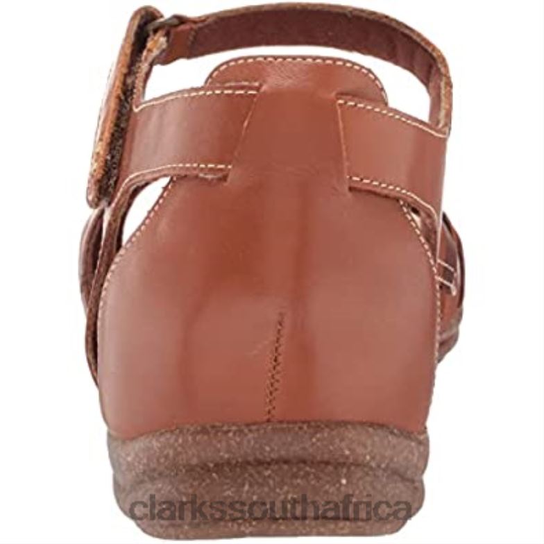 Tan Leather Women's Roseville Cove Flat Sandal Clarks 840401588 Women Clarks Tan Leather