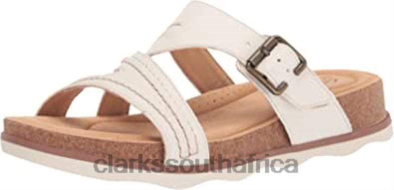 White Leather Clarks Women's Brynn Hope Flat Sandal 84040496 Women Clarks White Leather