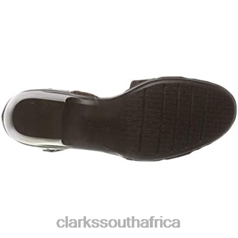 Women's 261 600764 Emily Daisy Heeled Sandal Clarks Dark Tan Leather Combi 84040645 Women Clarks