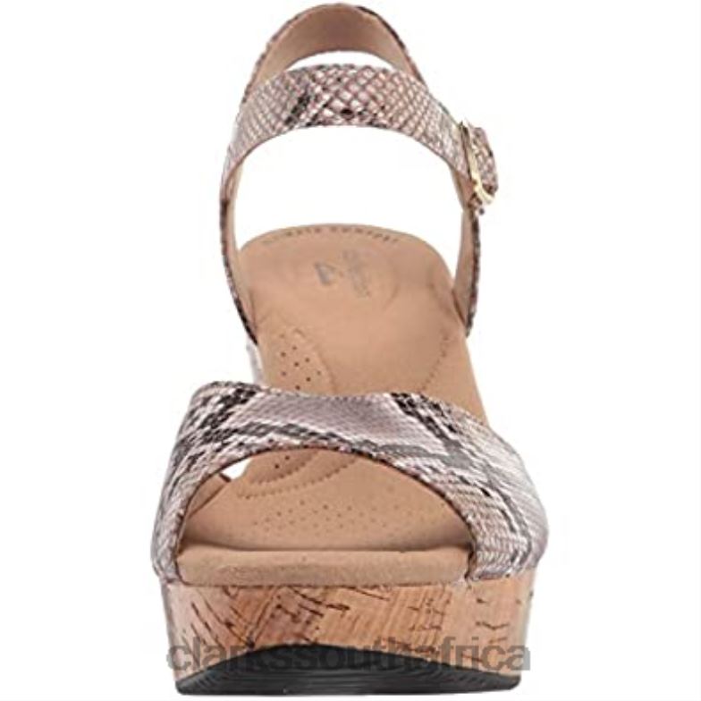 Women's Annadel Mystic Wedge Sandal Clarks Natural Snake Synthetic 840402301 Women Clarks