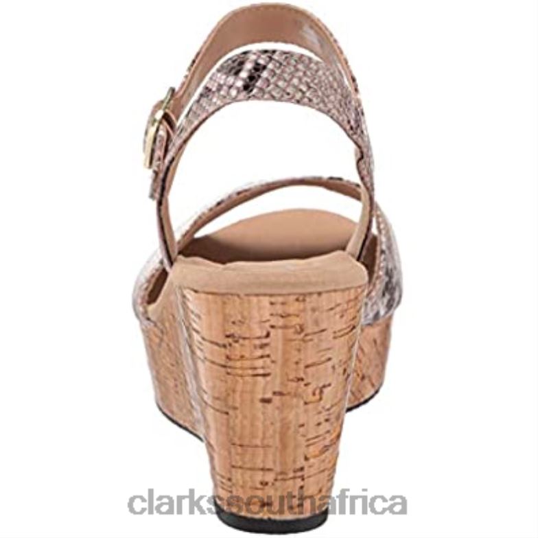 Women's Annadel Mystic Wedge Sandal Clarks Natural Snake Synthetic 840402301 Women Clarks