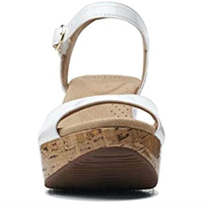 Women's Annadel Mystic Wedge Sandal White Patent Synthetic Clarks 840401502 Women Clarks White Patent Synthetic