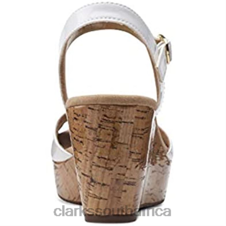 Women's Annadel Mystic Wedge Sandal White Patent Synthetic Clarks 840401502 Women Clarks White Patent Synthetic