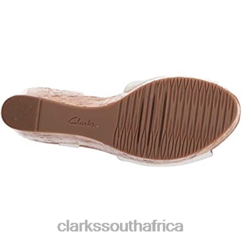 Women's Annadel Mystic Wedge Sandal White Patent Synthetic Clarks 840401502 Women Clarks White Patent Synthetic