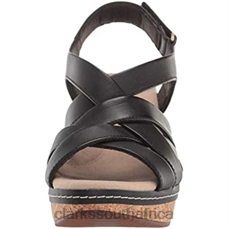 Women's Annadel Rayna Wedge Sandal Black Leather Clarks 840401070 Women Clarks