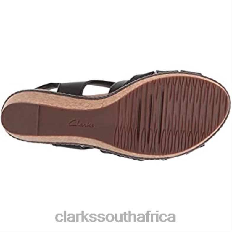 Women's Annadel Rayna Wedge Sandal Black Leather Clarks 840401070 Women Clarks