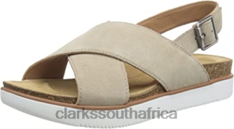 Women's Elayne Cross Slide Sandal Clarks Sand Suede 840402687 Women Clarks Sand Suede