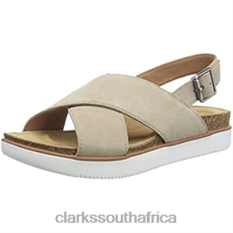 Women's Elayne Cross Slide Sandal Clarks Sand Suede 840402687 Women Clarks Sand Suede