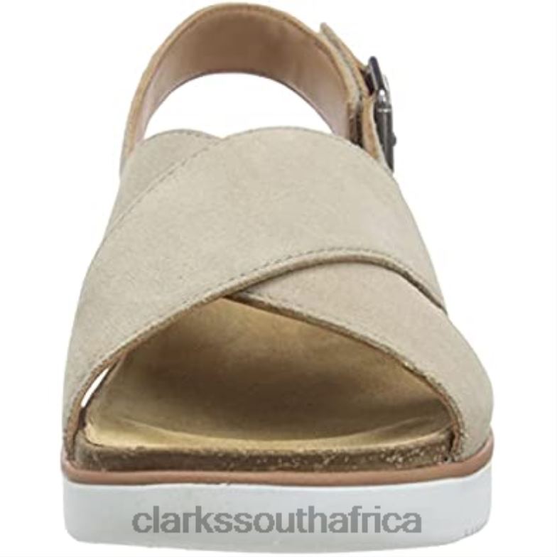 Women's Elayne Cross Slide Sandal Clarks Sand Suede 840402687 Women Clarks Sand Suede