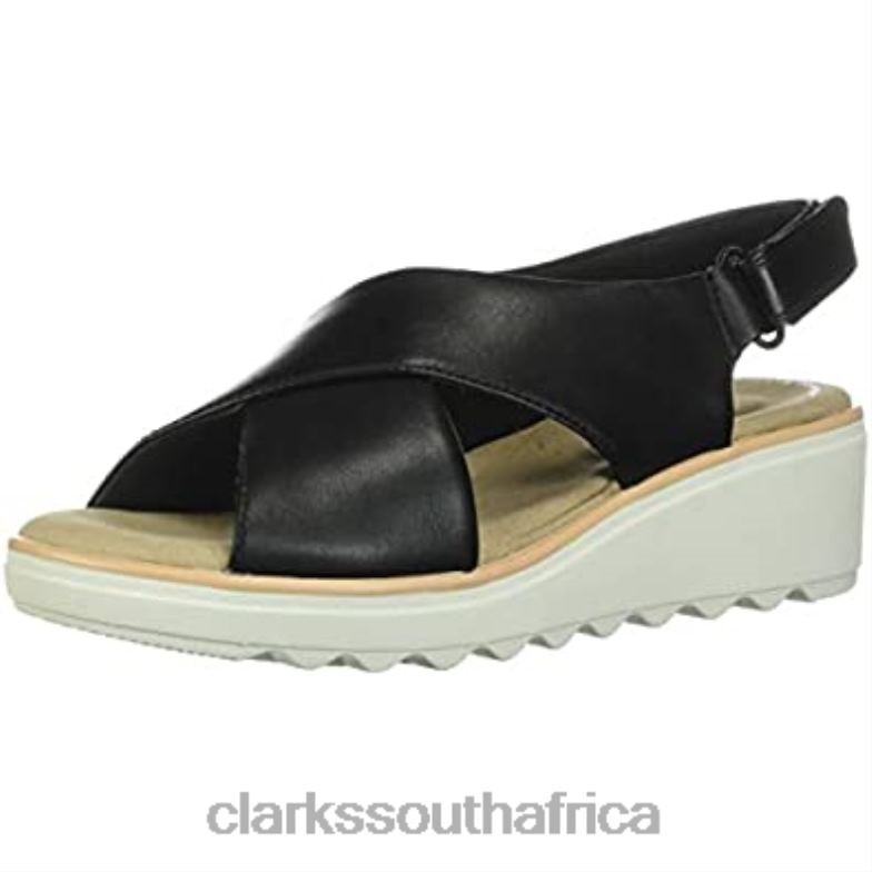 Women's Jillian Jewel Wedge Sandal Clarks Black Leather 840401127 Women Clarks Black Leather