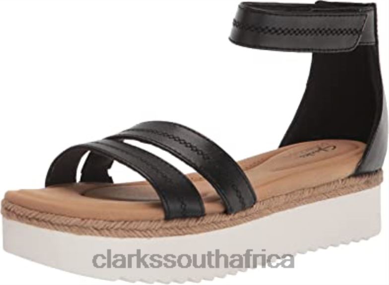 Women's Lana Glide Flat Sandal Clarks Black Leather 840402789 Women Clarks Black Leather