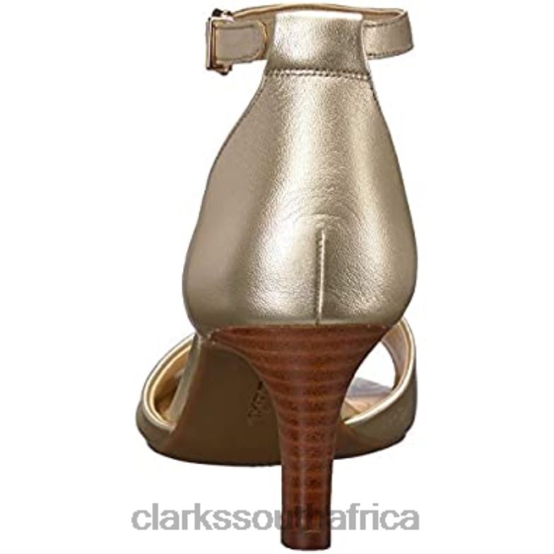 Women's Laureti Grace Heeled Sandal Clarks Champagne Metallic Leather 840401959 Women Clarks Champagne Metallic Leather
