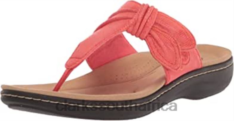 Women's Laurieann Rae Flat Sandal Clarks Bright Coral Textile 84040781 Women Clarks