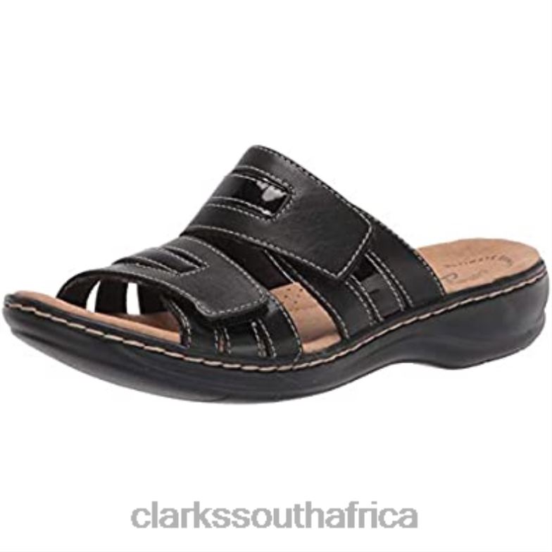 Women's Leisa Zoe Flat Sandal Clarks Black Leather Synthetic Combi 840401095 Women Clarks Black Leather Synthetic Combi