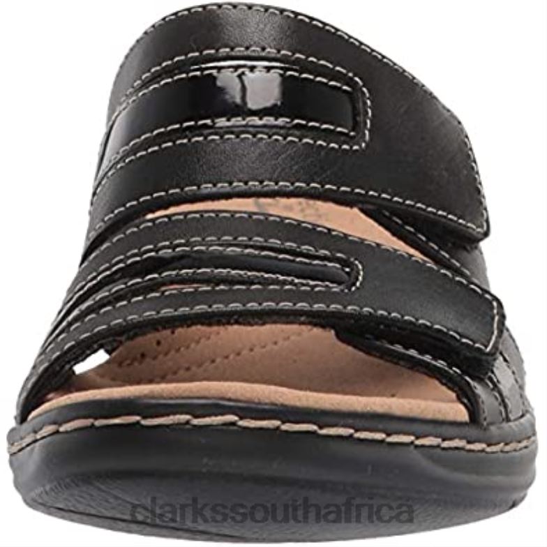 Women's Leisa Zoe Flat Sandal Clarks Black Leather Synthetic Combi 840401095 Women Clarks Black Leather Synthetic Combi