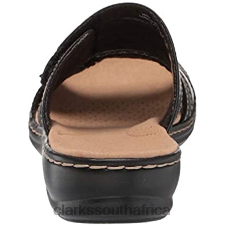 Women's Leisa Zoe Flat Sandal Clarks Black Leather Synthetic Combi 840401095 Women Clarks Black Leather Synthetic Combi