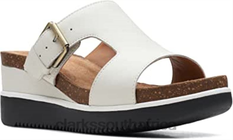 Women's Lizby Ease Slide Sandal White Leather Clarks White Leather 84040991 Women Clarks White Leather