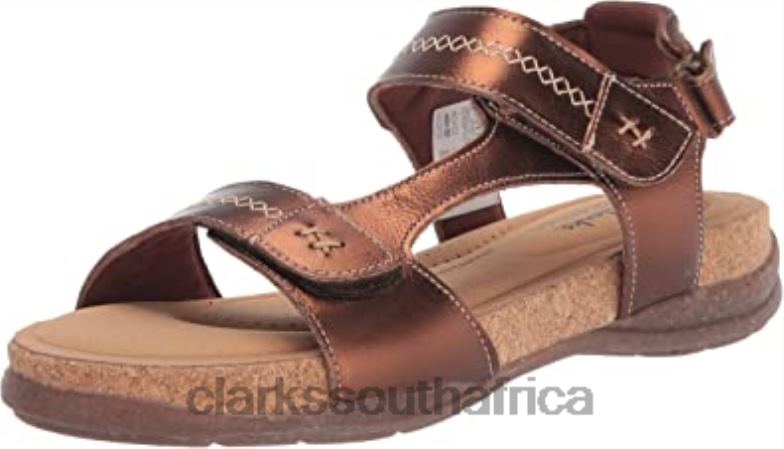 Women's Roseville Mae Flat Sandal Clarks Metallic Leather 840402799 Women Clarks