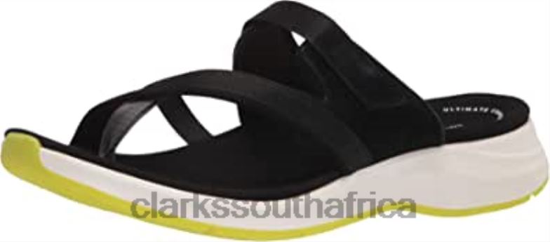 Women's Solan Surf Flat Sandal Clarks Black Suede Leather 84040685 Women Clarks Black Suede Leather