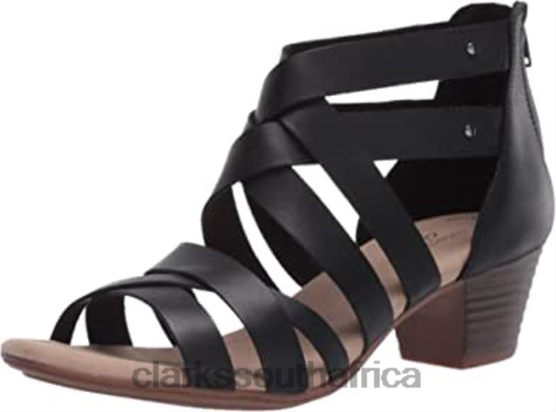 Women's Valarie Dream Heeled Sandal Clarks Black Leather 840401285 Women Clarks Black Leather